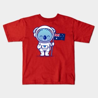 Cute Koala Astronaut Holding Australia Flag Cartoon Kids T-Shirt